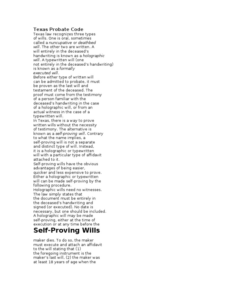 Texas Probate Code PDF Will And Testament Notary Public
