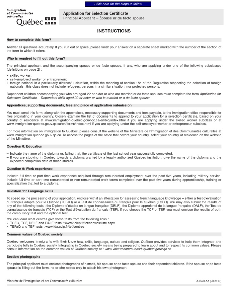Quebec Selection Certificate Application Guide | PDF | Quebec | Parent