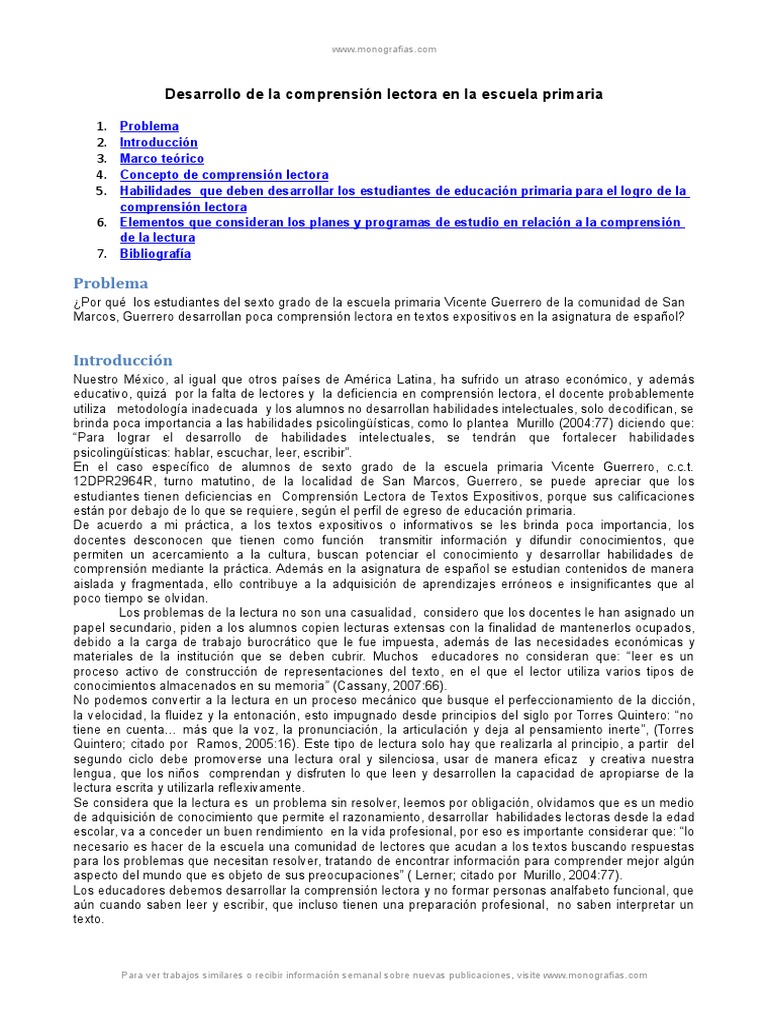 Mejora de Comprensión Lectora en Primaria | PDF | Lectura (proceso ...