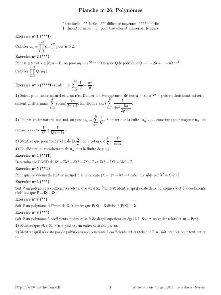 Exercices sur les polynômes en maths | PDF | Polynôme | Entier naturel