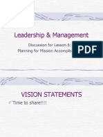Leadership & Management: Discussion For Lesson 6: Planning For Mission Accomplishment