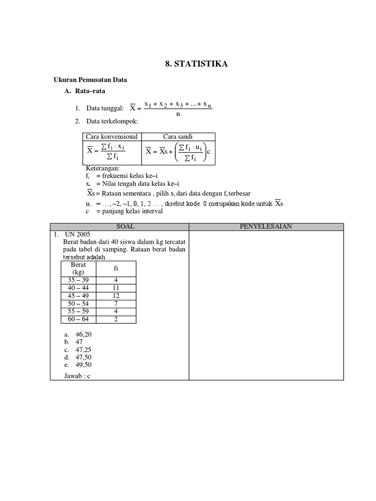 Latihan Soal Un Matematika Statistika