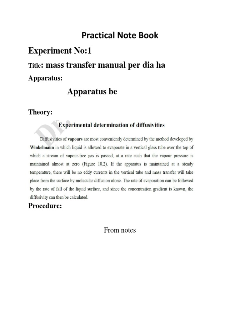 Practical Note Book: Experiment No:1: Mass Transfer Manual Per Dia Ha | PDF