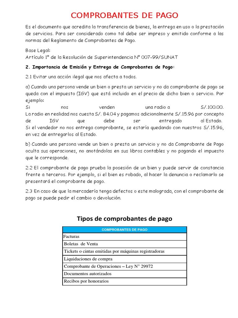 Tipos y Emisión de Comprobantes de Pago | PDF | Impuestos | Factura