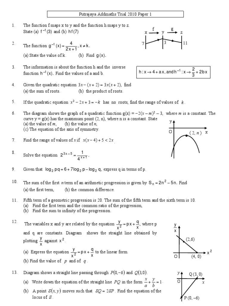 Addmaths Trial Exam Analysis | PDF | Quadratic Equation | Function ...