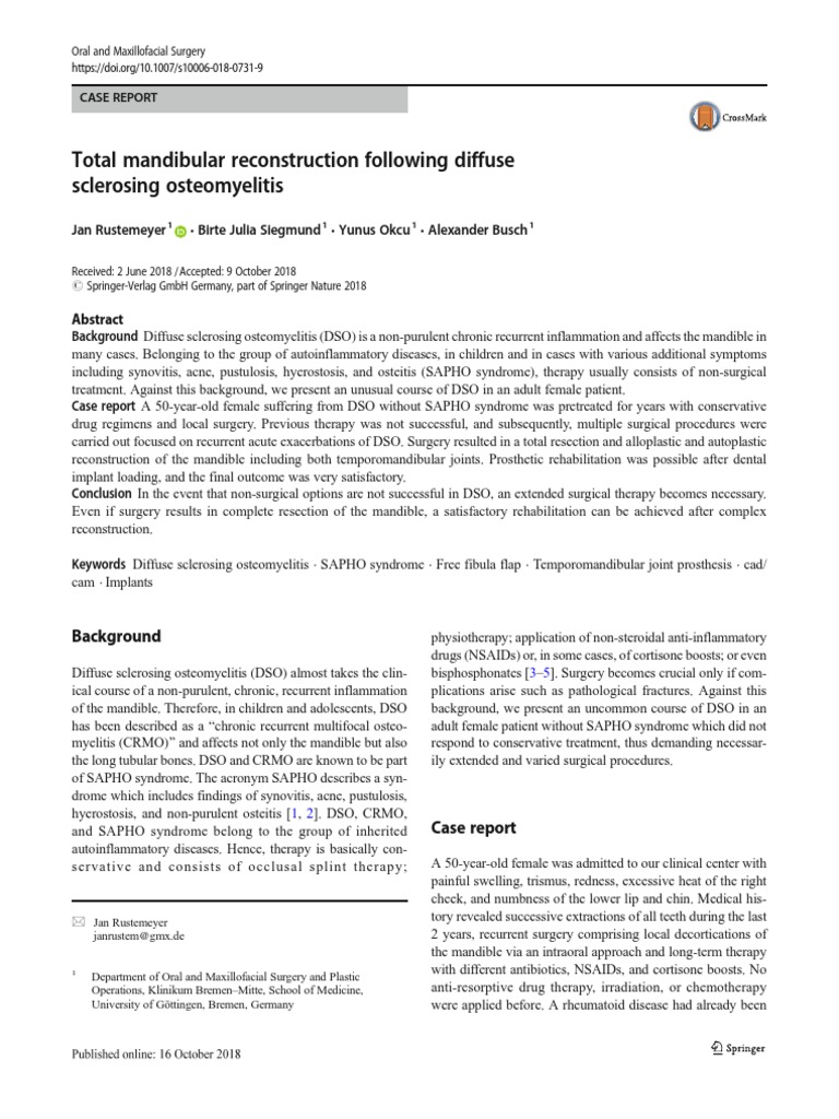 2018 Total Mandibular Reconstruction Following Diffuse Sclerosing