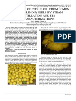 Extraction of Citrus Oil From Lemon (Citrus Limon) Peels by Steam Distillation and Its Characterizations
