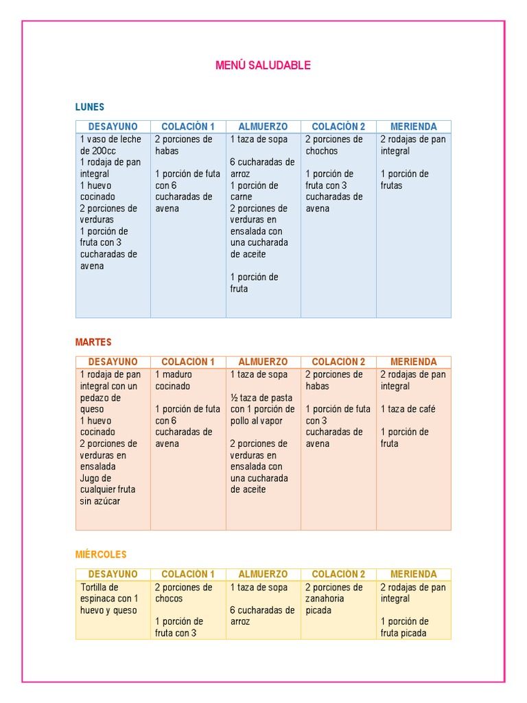 Menú Saludable con Fruta Picada | PDF | Almuerzo | ensalada