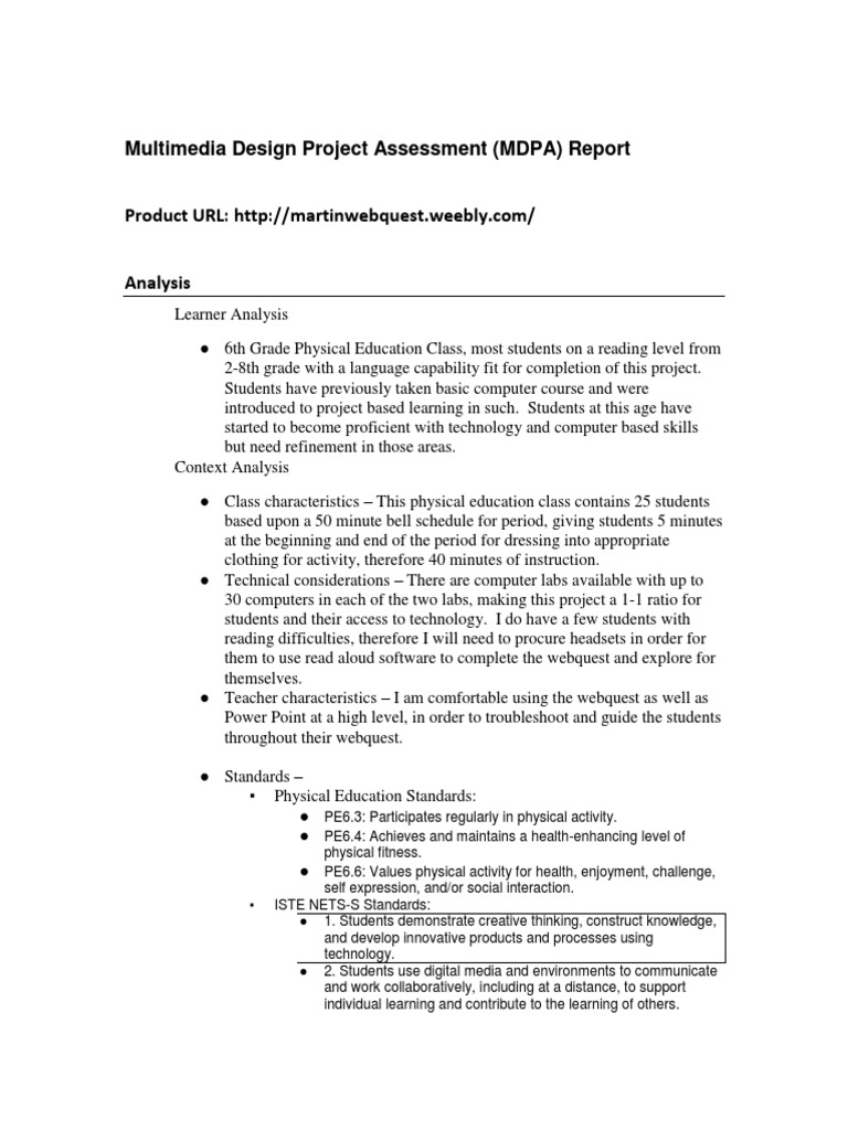 6th Grade PE Multimedia Webquest Report | PDF | Rubric (Academic ...