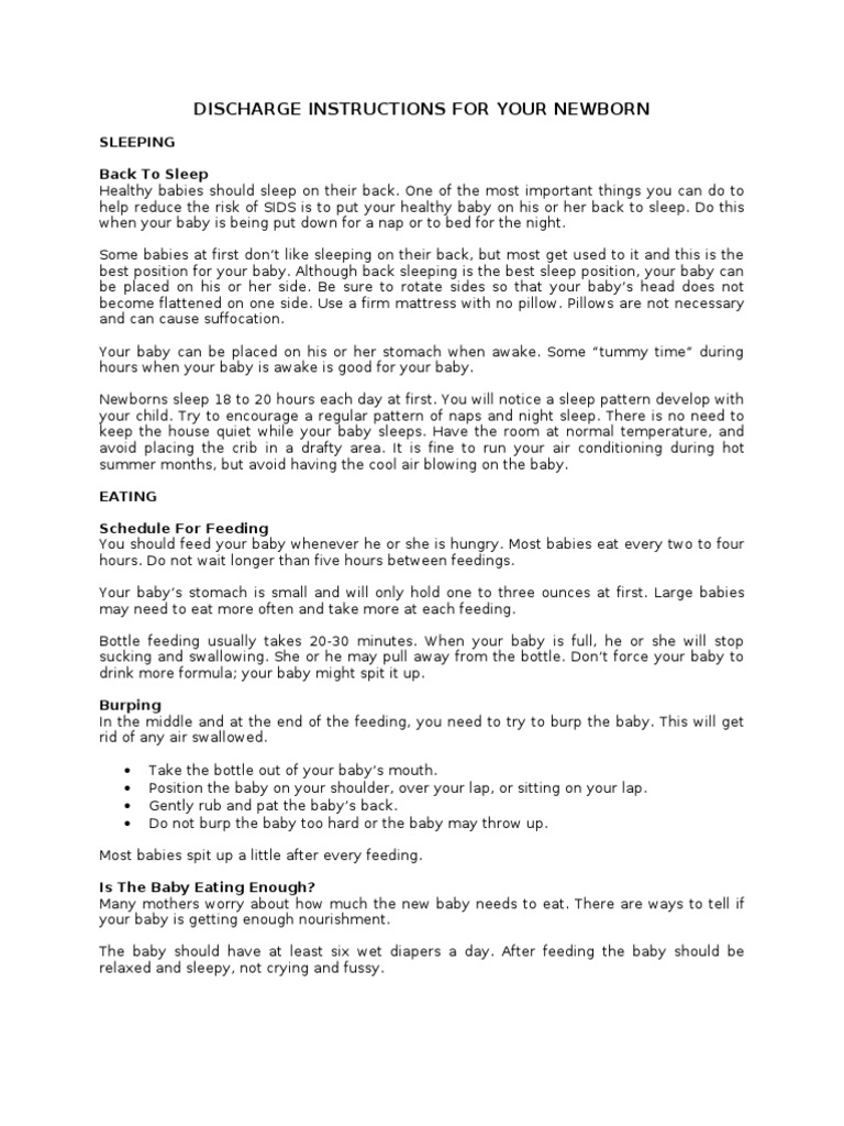 Discharge Instructions for Your Newborn Breastfeeding Breast Milk