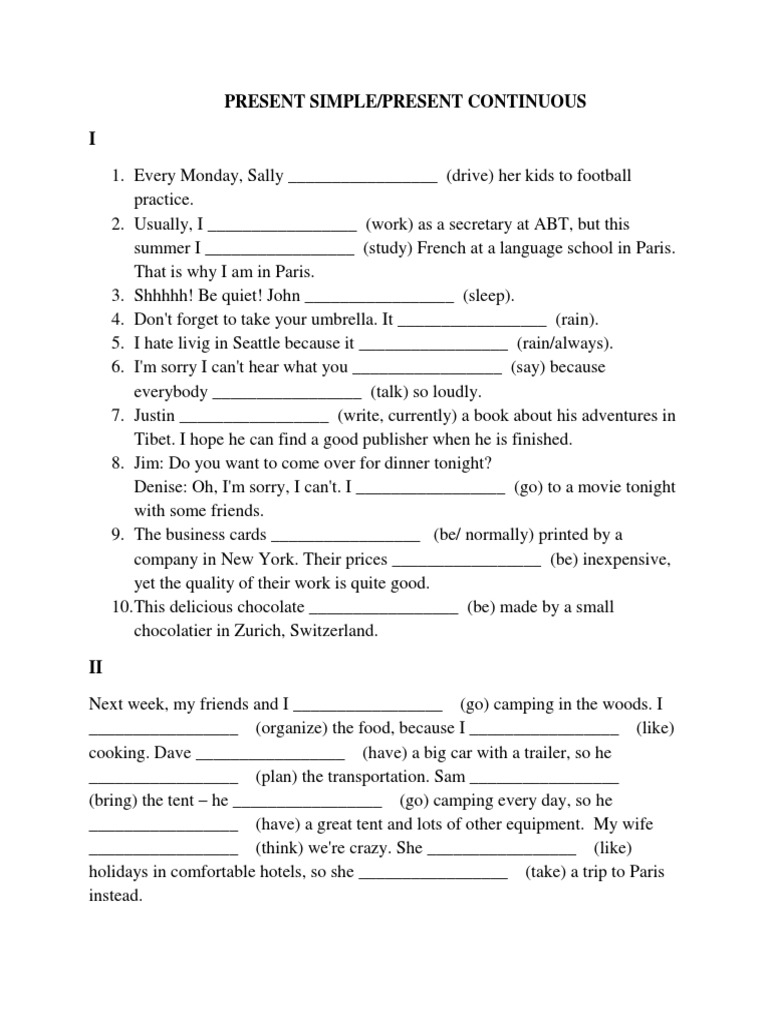 reported speech present simple continuous exercises pdf