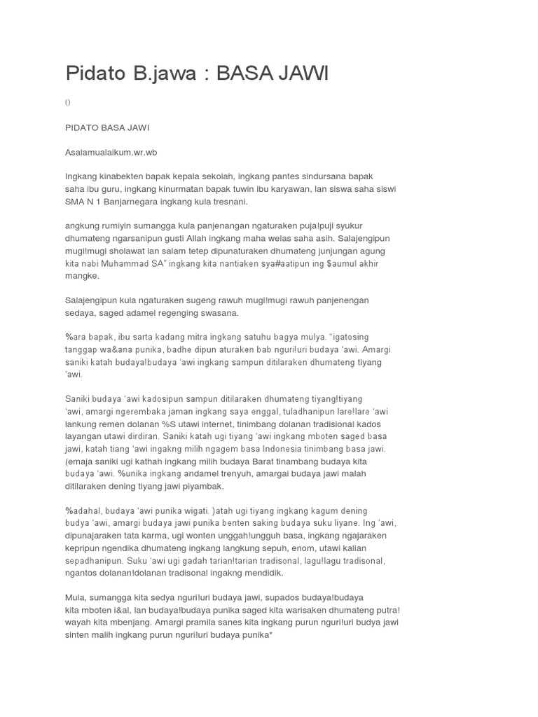 Pidato Bahasa Jawa Nguri Uri Budaya Jawi Singkat Kumpulan Referensi Teks Pidato