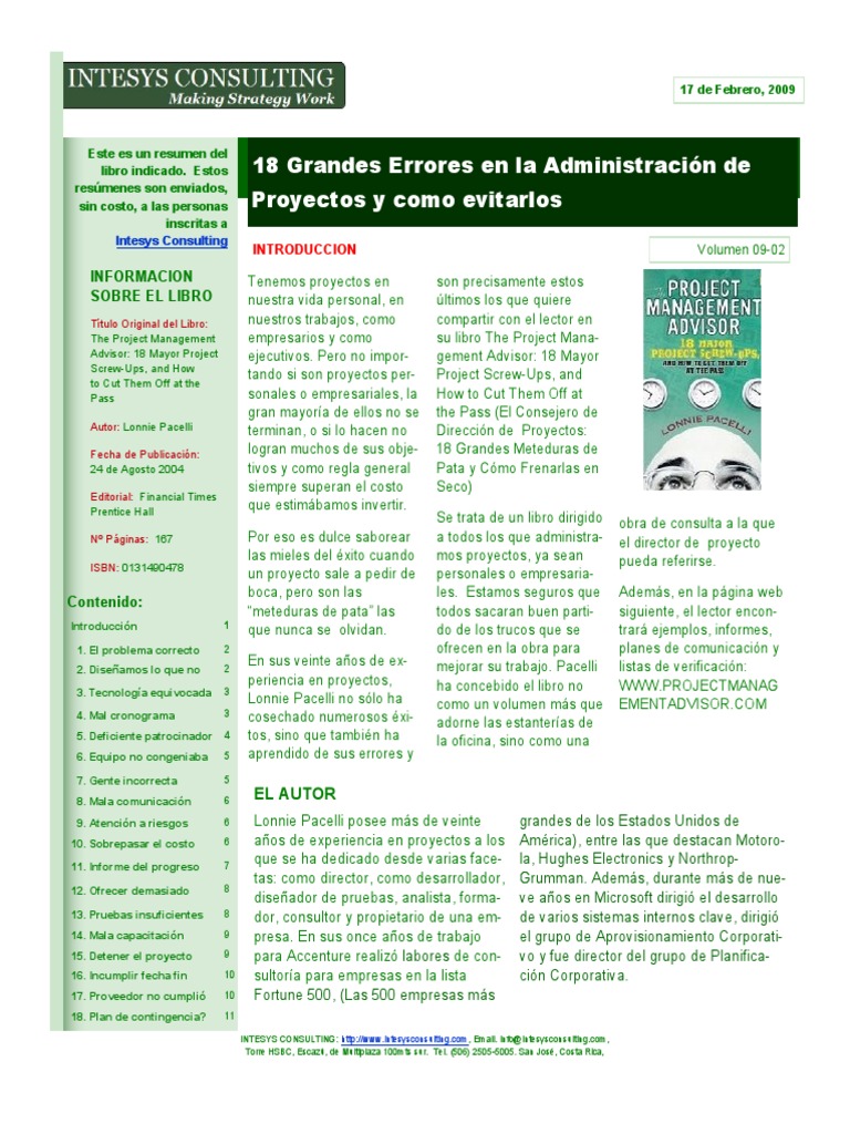 18 Grandes Errores en La Administración de Proyectos y Como Evitarlos ...
