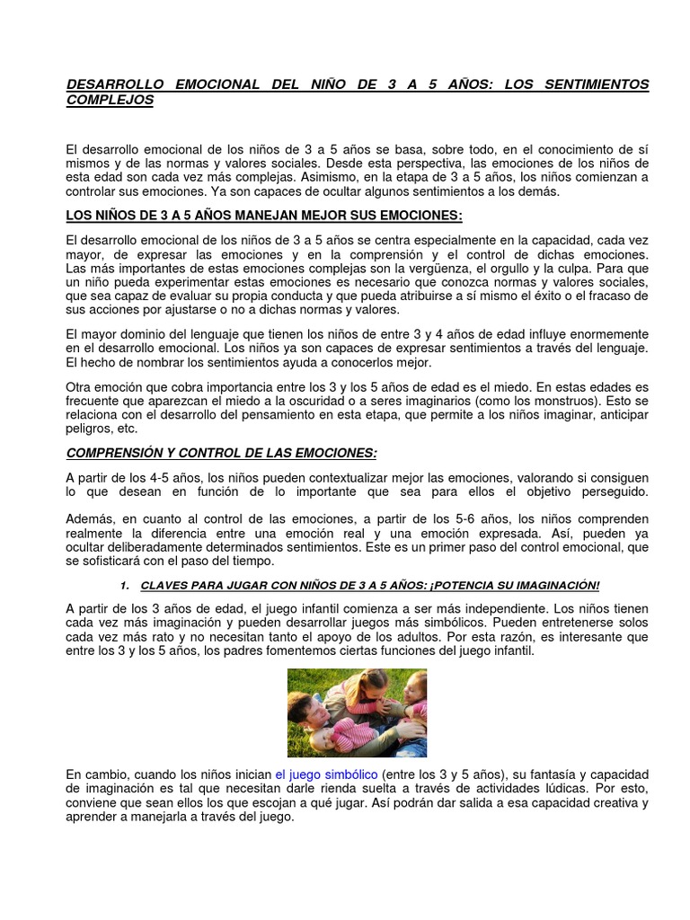 Desarrollo emocional en niños de 3 a 5 años | PDF | Las emociones | Adultos