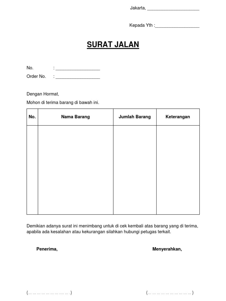 Surat Jalan Barang Contoh