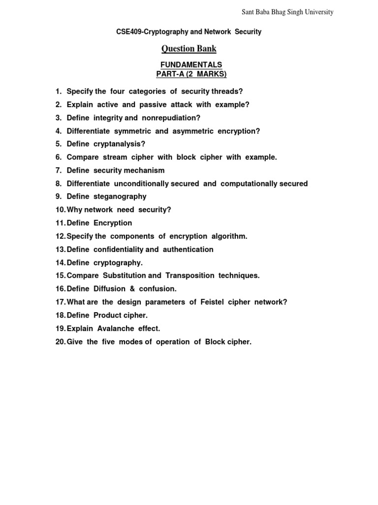 Cryptography and Network Security Q&A | PDF | Cryptography | Public Key ...