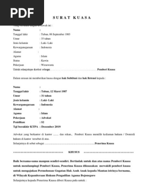 Contoh Surat Kuasa Hak Asuh Anak Pdf