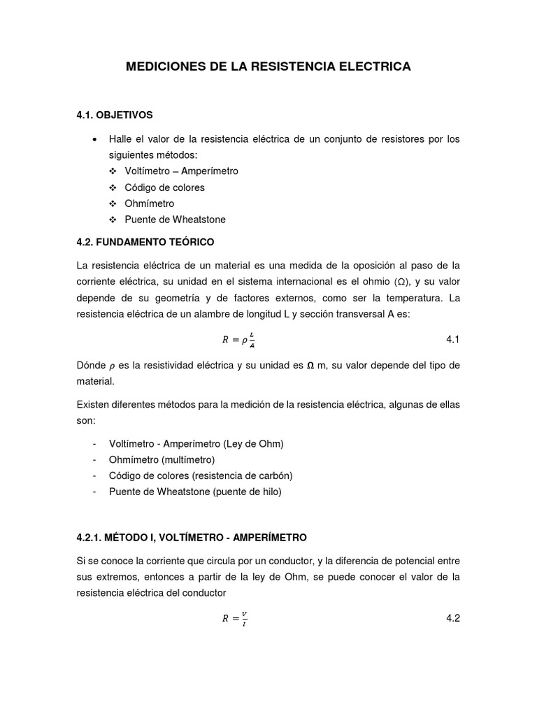 Mediciones de La Resistencia Electrica | PDF | Resistencia Eléctrica y ...