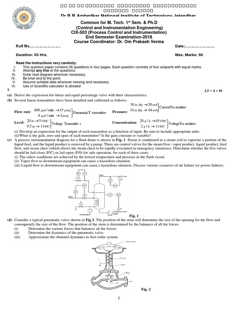 Process Control Exam 2018 | PDF | Steam | Fermentation