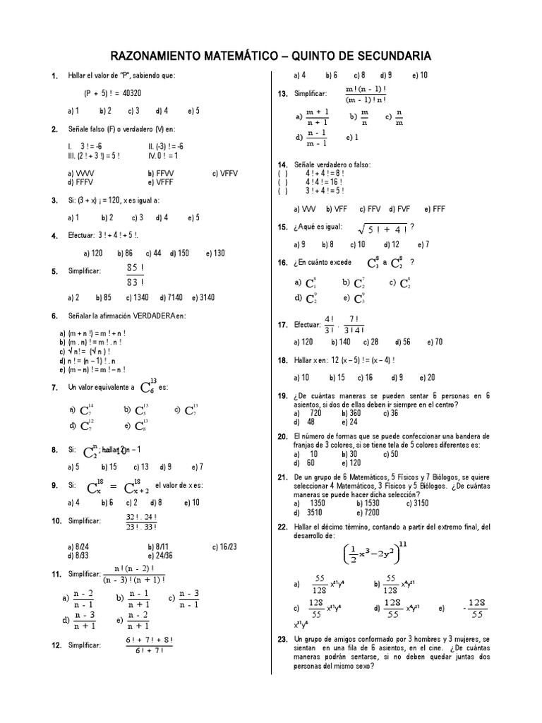Ejercicios de Razonamiento Matemático para Secundaria | PDF | Enseñanza ...