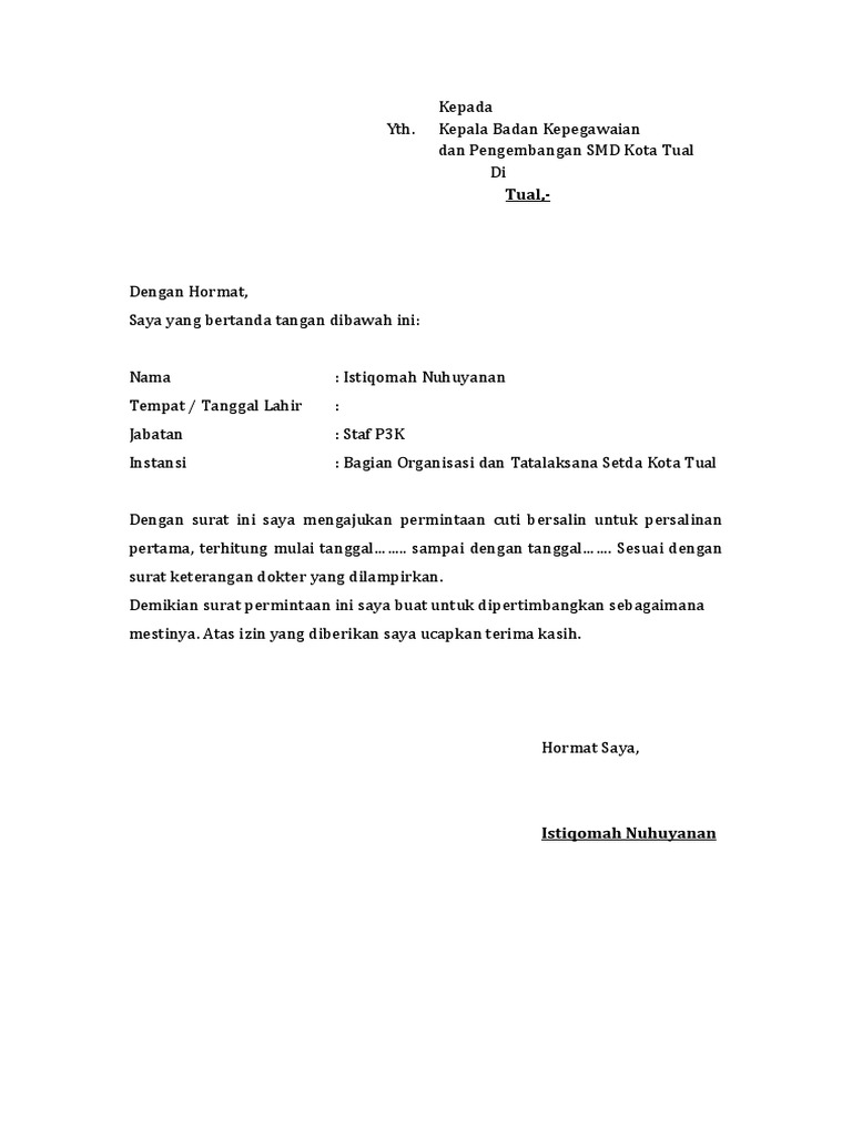 Surat Izin Cuti Melahirkan