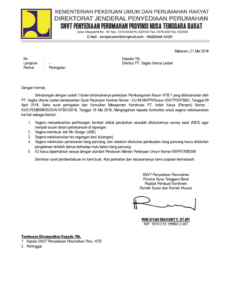 Surat Amaran Kepada Kontraktor