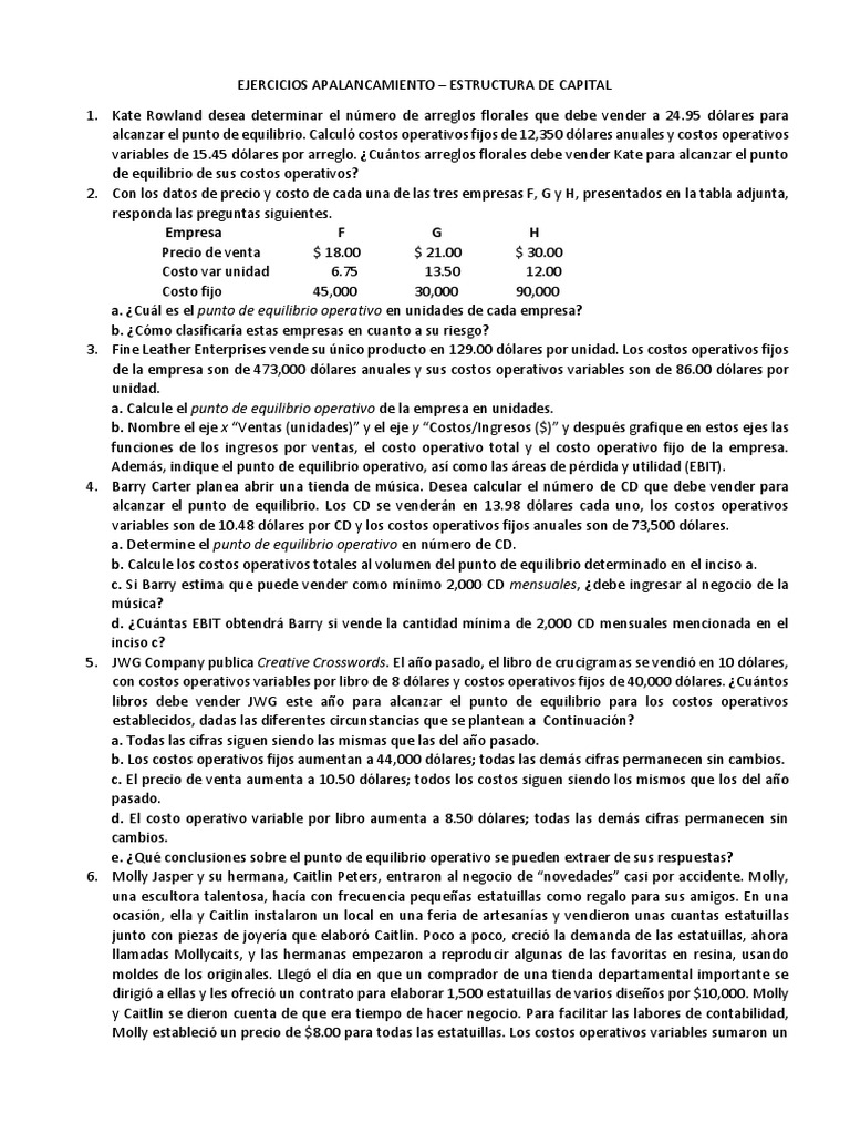 Estructura de Capital y Punto de Equilibrio | PDF | Apalancamiento ...