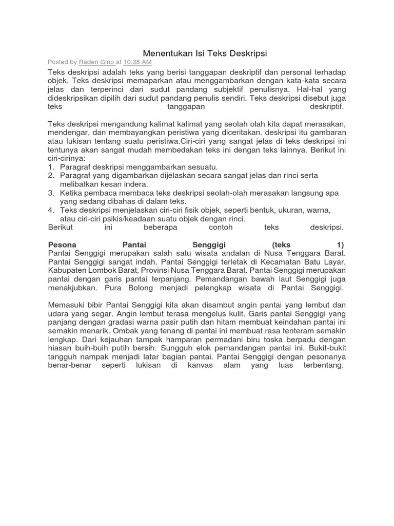 Pemetaan Teks Deskripsi Pesona Pantai Senggigi Terkait Teks