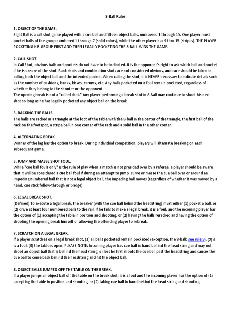 8ball_rules_bca.pdf Sports Rules And Regulations Games Of Physical