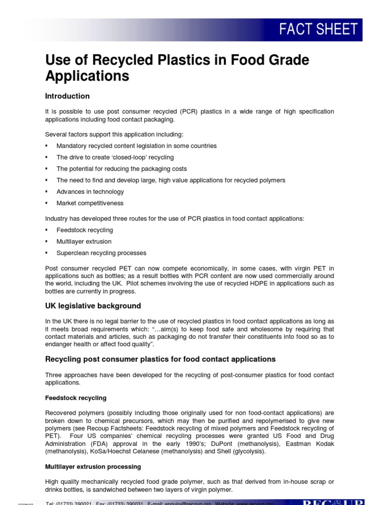 Use of Recycled Plastics in Food Grade Recycling Plastic