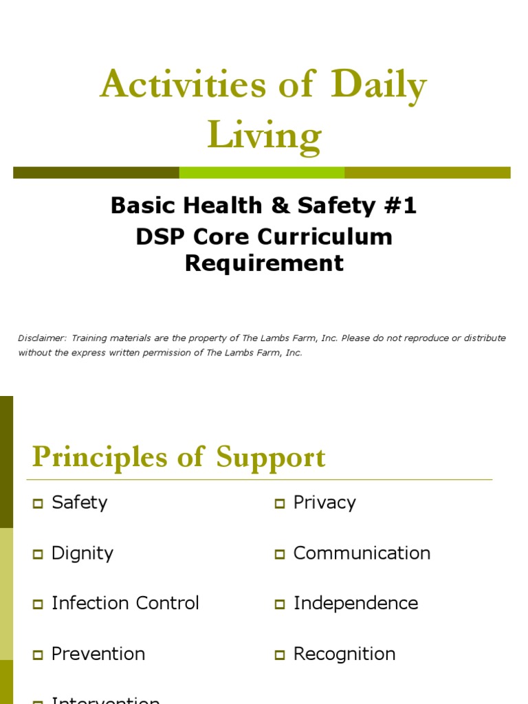 Activities of Daily Living: Basic Health & Safety #1 DSP Core ...