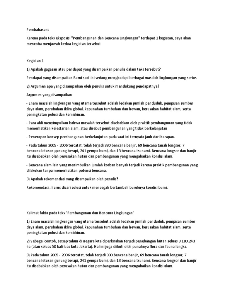 Teks Eksposisi Pembangunan Dan Bencana Lingkungan
