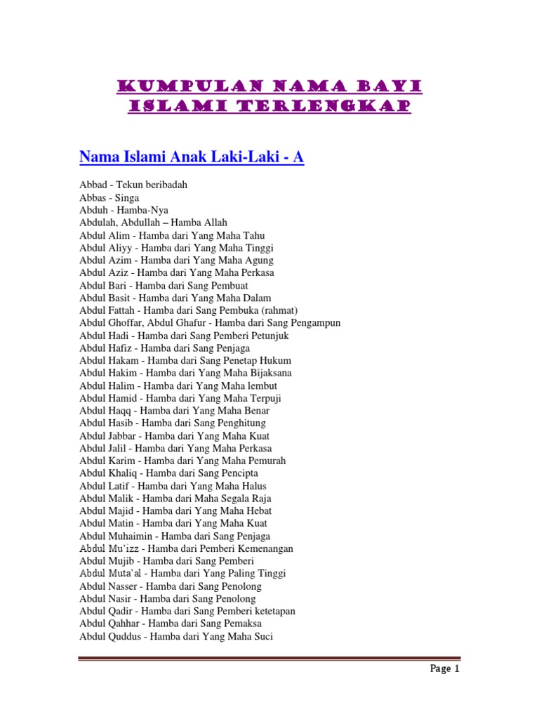 Himpunan Lengkap Nama Bayi Islami PDF