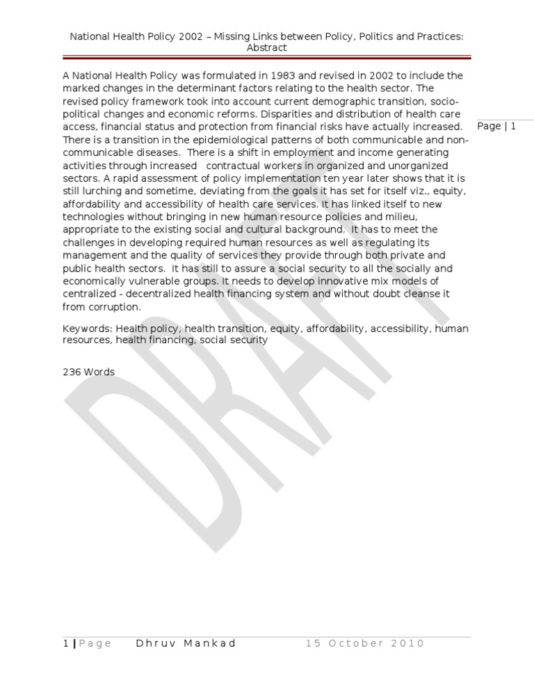 National Health Policy 2002 Analysis | PDF | Social Science