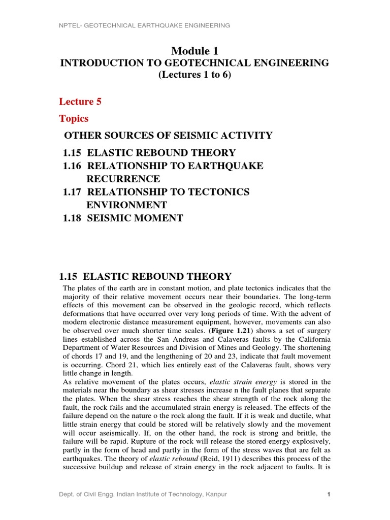Lecture 5 Elastic Rebound Theory pdf Earthquakes Fault Geology 