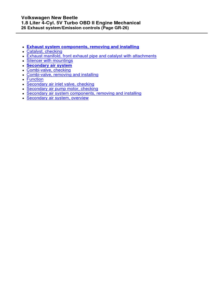 VW New Beetle Exhaust System Guide | PDF | Turbocharger | Fuel Injection