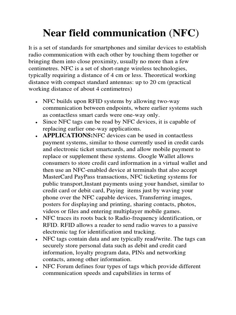 Overview of Near Field Communication (NFC) | PDF | Smart Devices ...