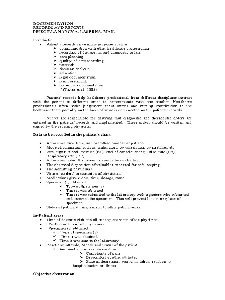 Records and Reports Documentation | PDF | Intravenous Therapy | Nursing