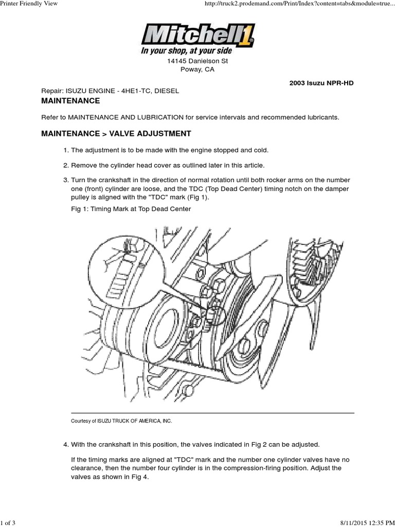 isuzu engine 4he1tc (valve adjustment).pdf Cylinder (Engine) Diesel Engine