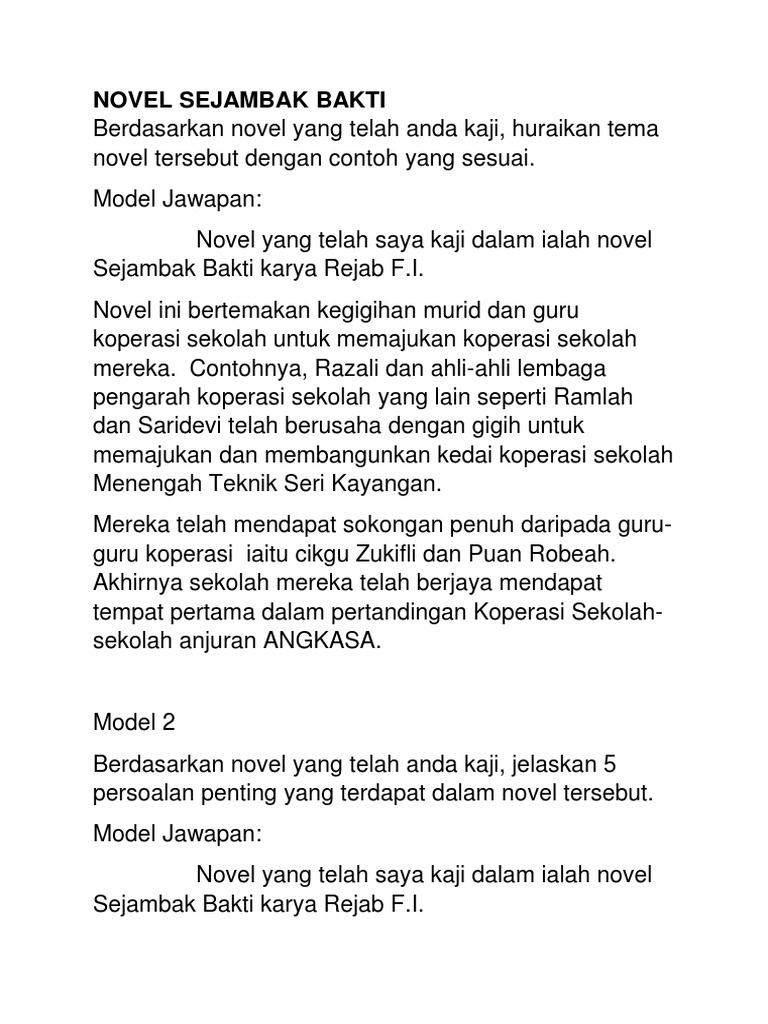 Persoalan Novel Sejambak Bakti Javoncxt