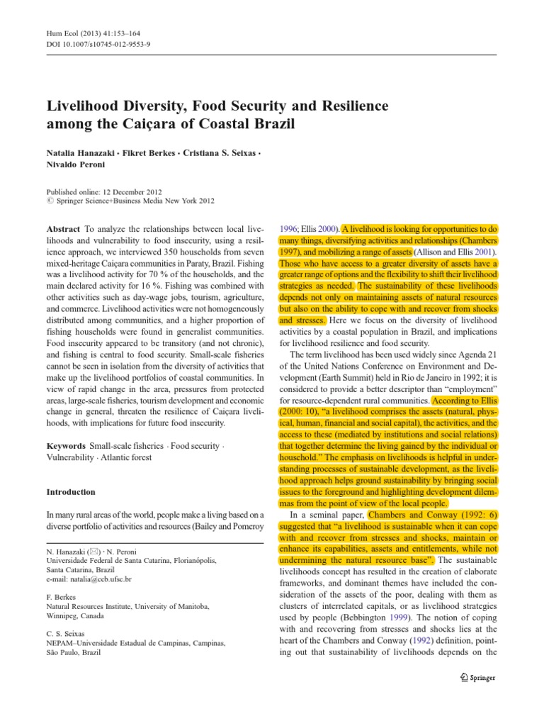 Caiçara Livelihoods and Food Security | PDF | Ecological Resilience ...