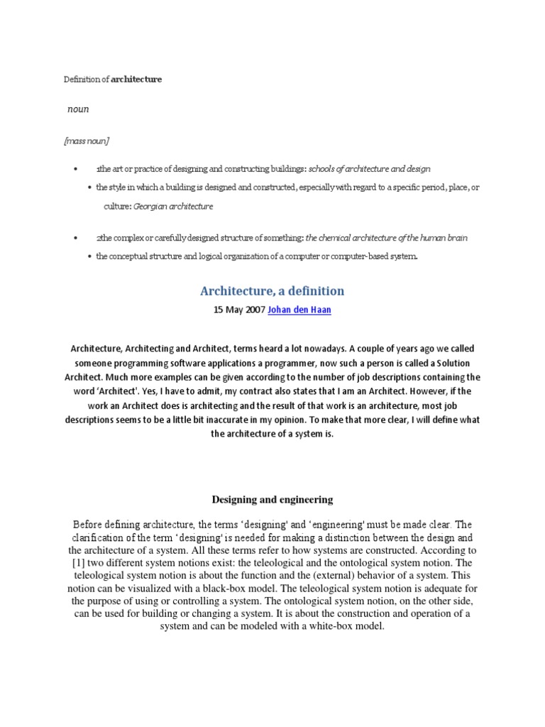 Defination of Architecture | PDF | System | Psychology