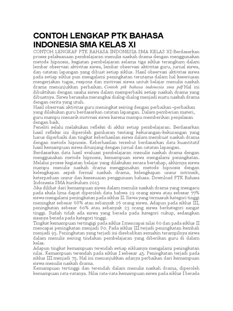 Contoh Lengkap Ptk Bahasa Indonesia Sma Kelas Xi