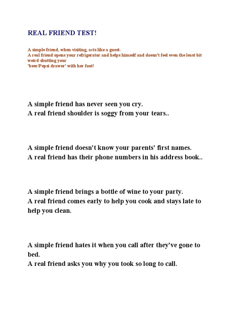 Real Friend Test Quiz | PDF