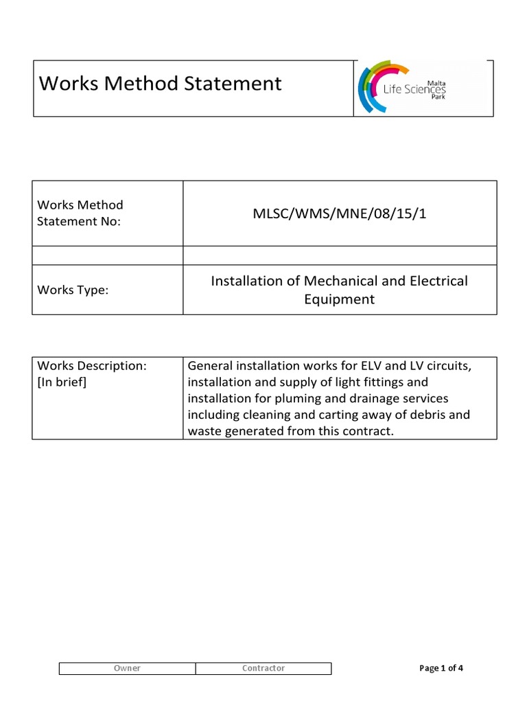 Method Statement for M&E Installation | PDF | Elevator | Hvac