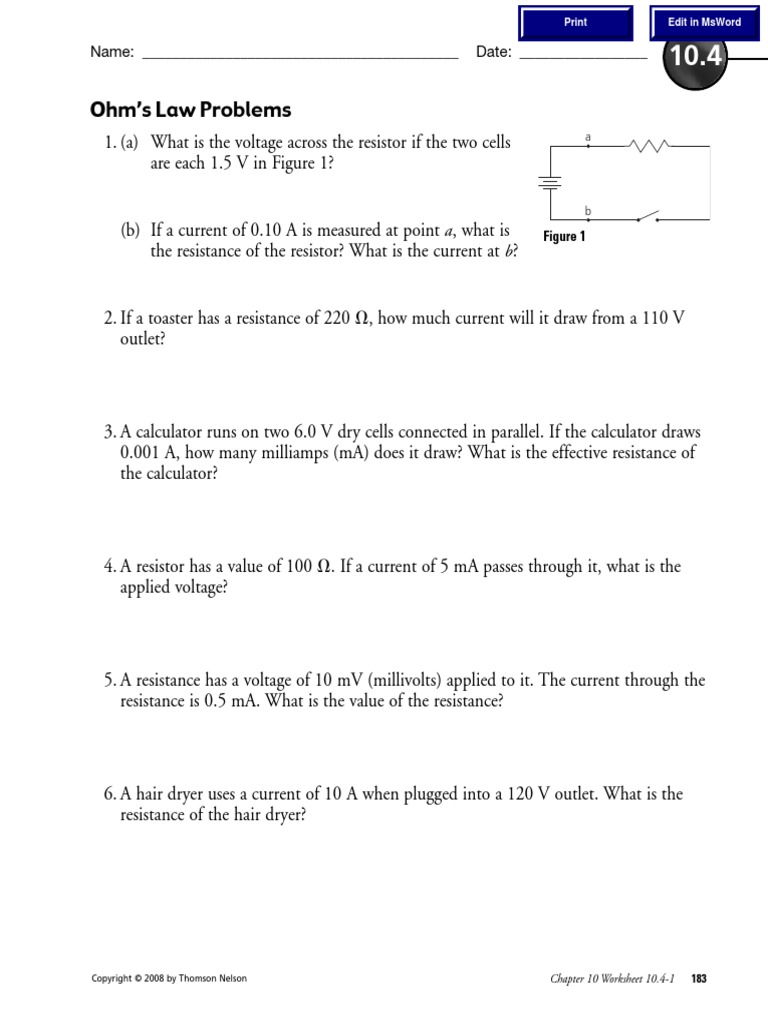 5 - Ohm's Law Worksheet | PDF | Electrical Resistance And Conductance |  Manufactured Goods