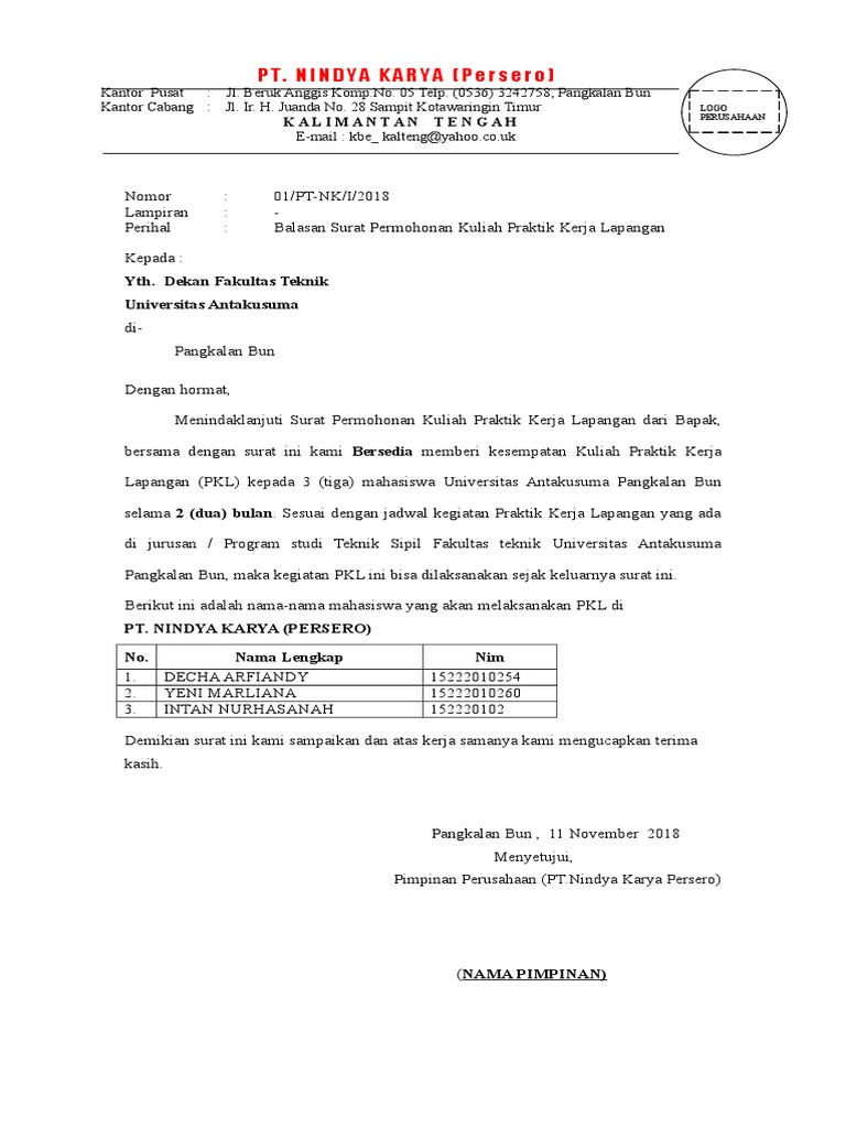 Inilah Contoh Surat Balasan Magang Terbaik  Koleksi Contoh Surat 2021