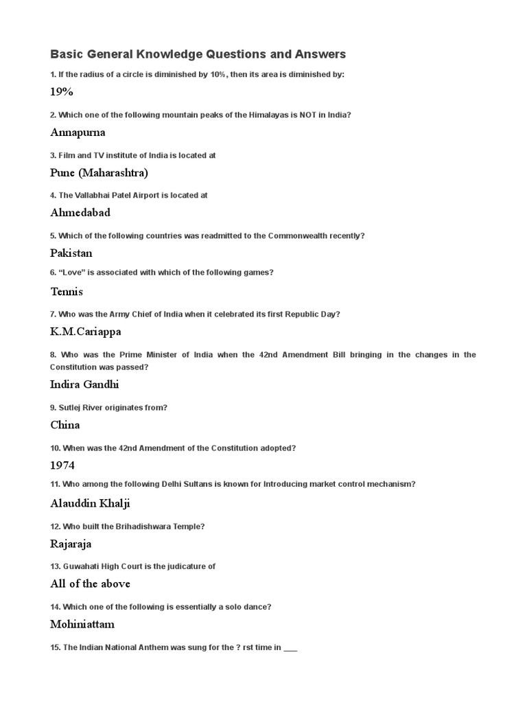 General Knowledge Q&A Compilation | PDF | Delhi