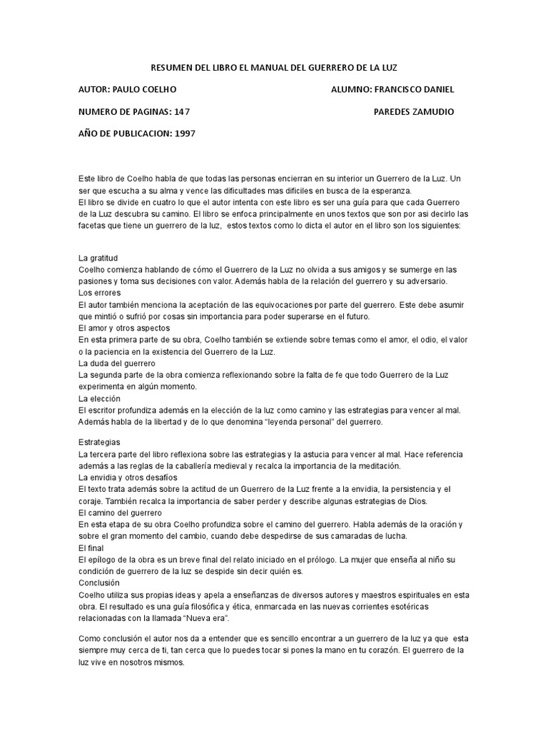 Resumen Del Libro El Manual Del Guerrero de La Luz | PDF | Vida | Autor
