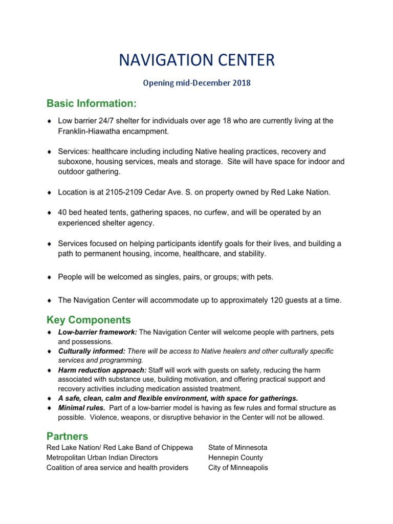 24/7 Low-Barrier Navigation Center | PDF